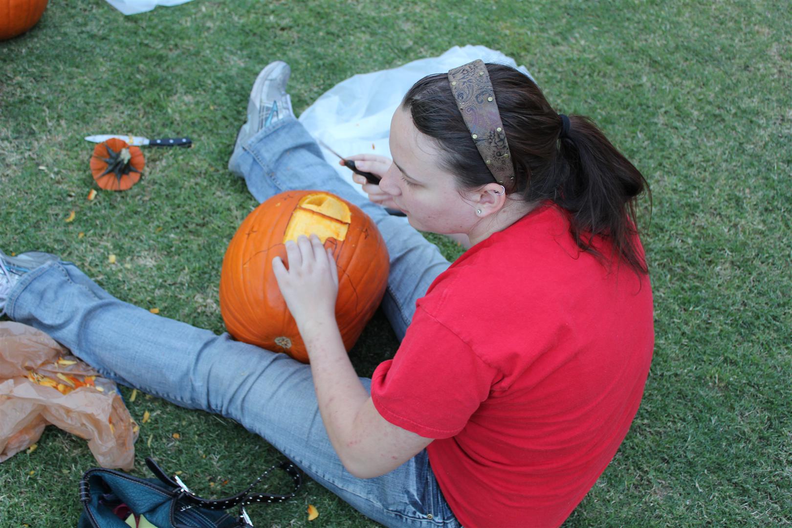 Katie carving an observatory